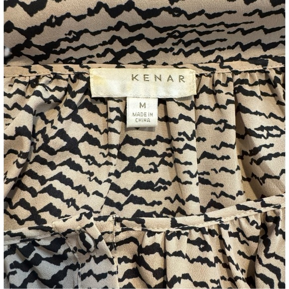 KENAR Beige & Black Abstract Print Blouse | Size M | High-Low Hem | Elastic Cuff - Picture 5 of 5